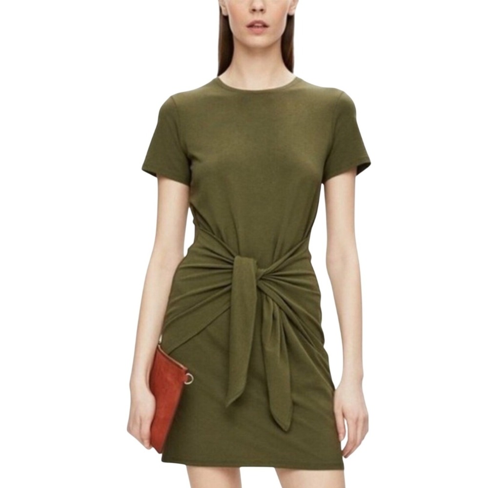 Theory Dress Dakui Ranmire Knit Medium Olive Green Pima Cotton Minimalist #1006